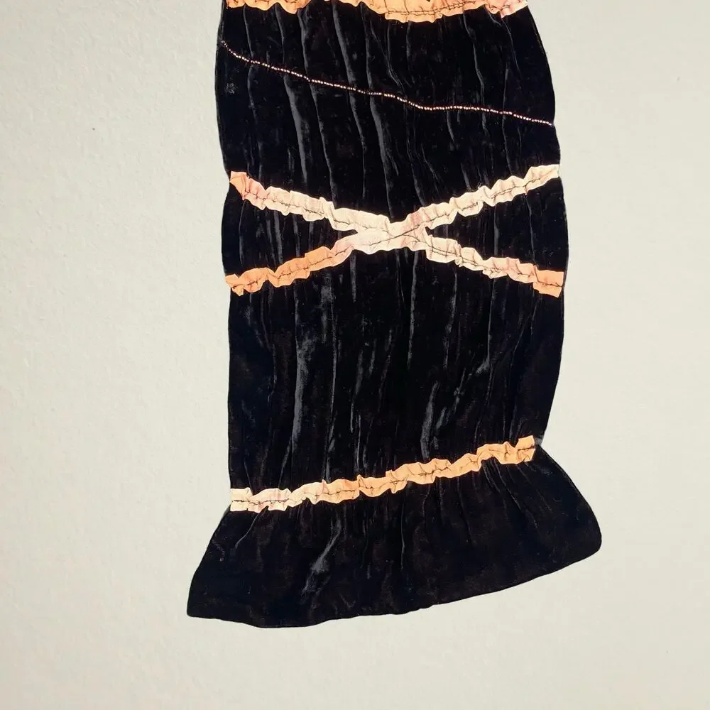 Vintage black velvet scarf with ruffled strips whimsigoth witchcore Y2K